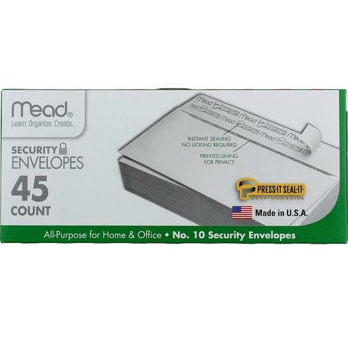 Mead Press-it Seal-it #10 Security Envelopes 4.125x9.5" Peel & Seal, 45 White