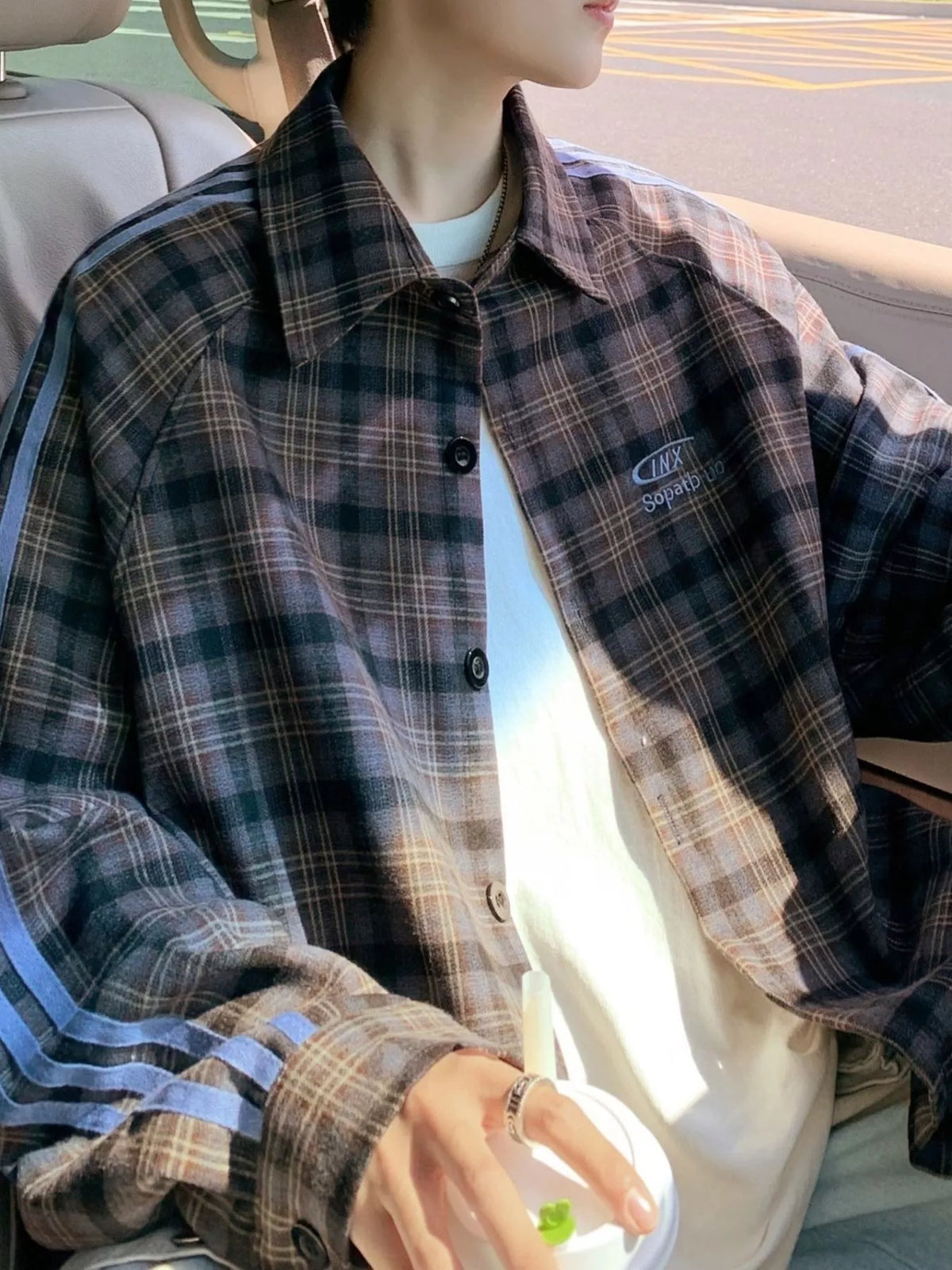 Camisa informal a cuadros de manga larga de tallas grandes para hombre