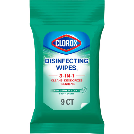 Clorox Disinfecting Wipes On The Go, Bleach Free Travel Wipes, Fresh Scent, 9 Count