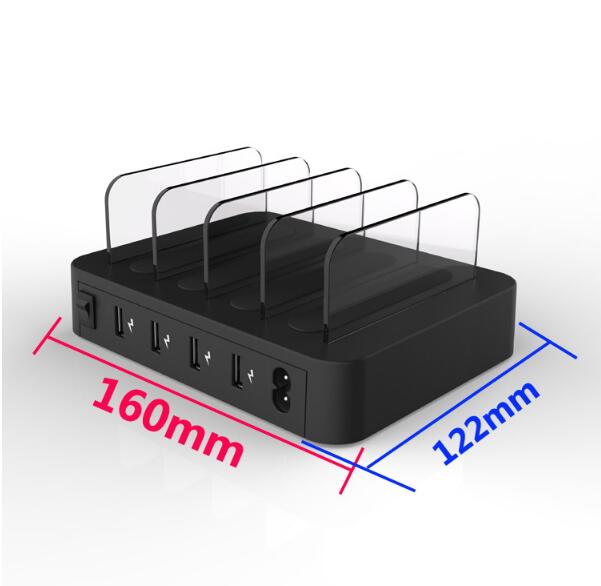 Cargador rápido de escritorio de 4 puertos, cargador USB de 24 W, estación de carga USB multipuerto