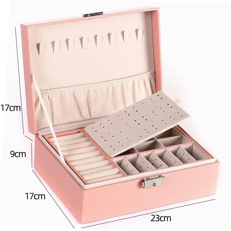 1pcs Double Layer Storage Box For Men And Women Large Capacity Leather Jewelry Box Hardware Latch Travel Portable Flip Lid Palm Jewelry Box Jewelry Box for Women Girls Necklace Ring Storage Organizer 2 Layers Large PU-Leathers Jewelry Case