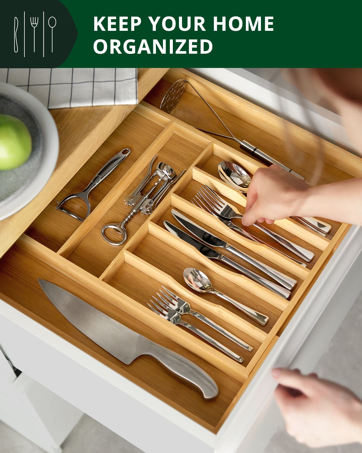 Silverware Drawer Organizer, Natural (9 Slots)