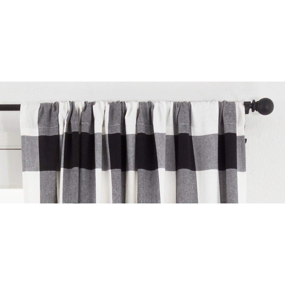 Buffalo Plaid Home Décor 100% Pure Cotton Rod Pocket Window Curtain Single 1 Panel for Bedroom, Living Room, Patio Door Backing Sliding Glass Door Drape, 54 Inches W x 84 Inches L, White-Black