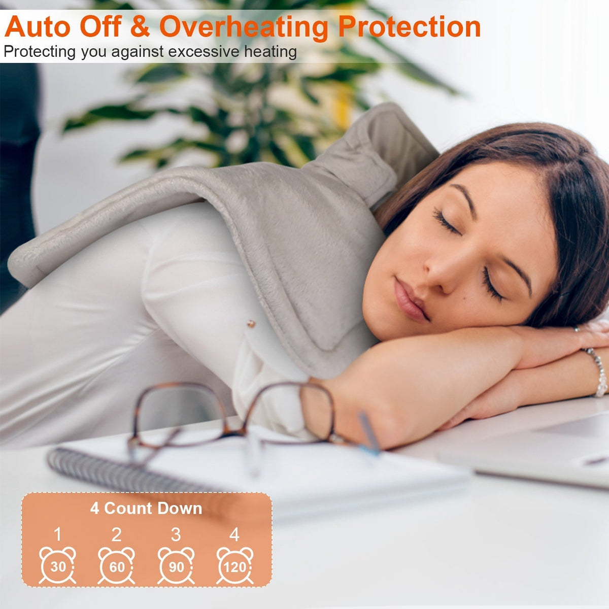 22.4x16.3in Large Weighted Heating Pad for Neck and Shoulders Electric Fast Heating Mat Neck Wrap Cushion Pain Relief with 6 Temperature Settings 4 Ti