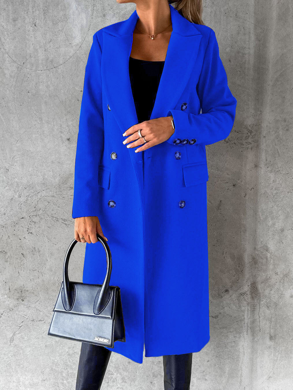 Abrigo de solapa cruzado Moda de invierno Sólido Delgado Chaqueta larga Mangas largas Ropa de mujer