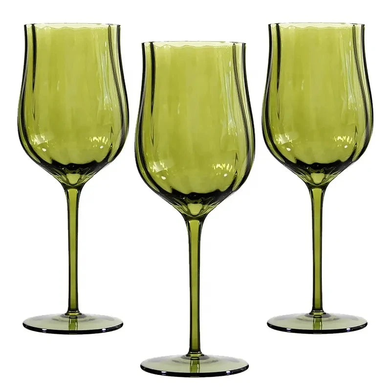 4/2/1 piezas Copa de vino tinto creativa medieval francesa, copa de cóctel margarita soplada a mano, vaso con bordes densos, diseño de flor vintage en floración