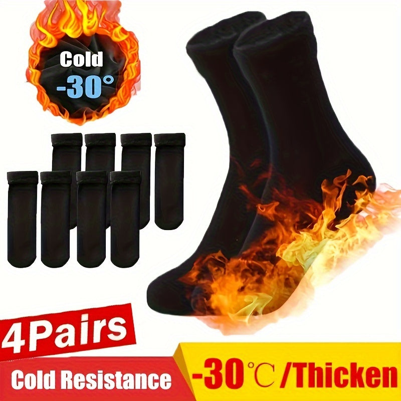 4 pares: calcetines térmicos de felpa ultrasuaves con forro interior - Calcetines cómodos de media caña - Negro