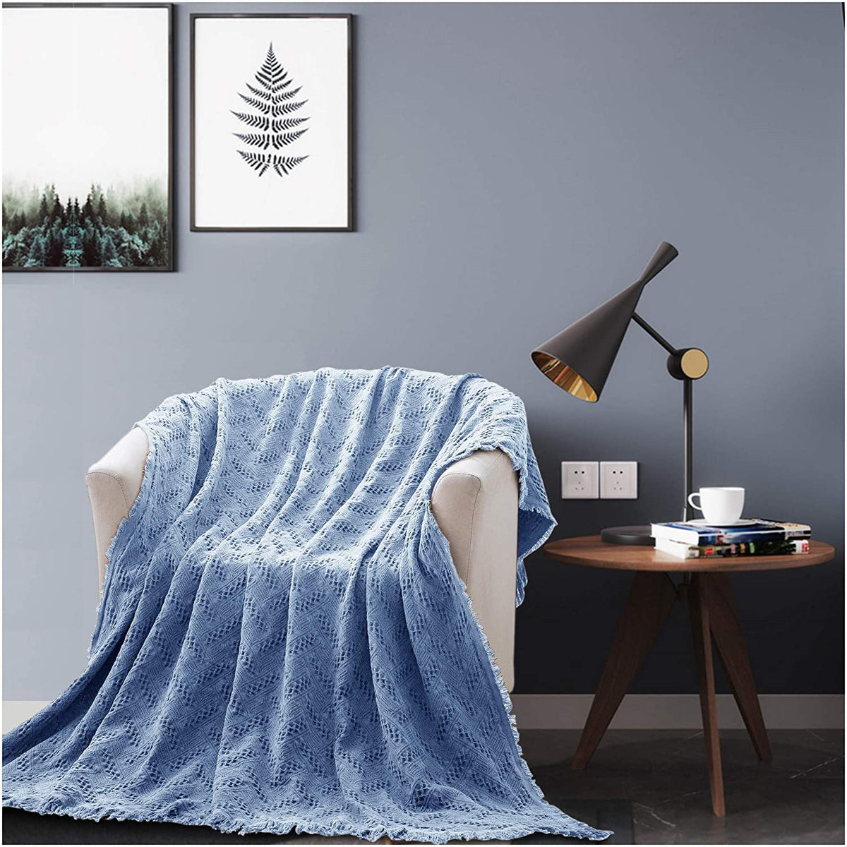 Manta ligera de algodón Kasentex - Manta decorativa suave para sofá o cama