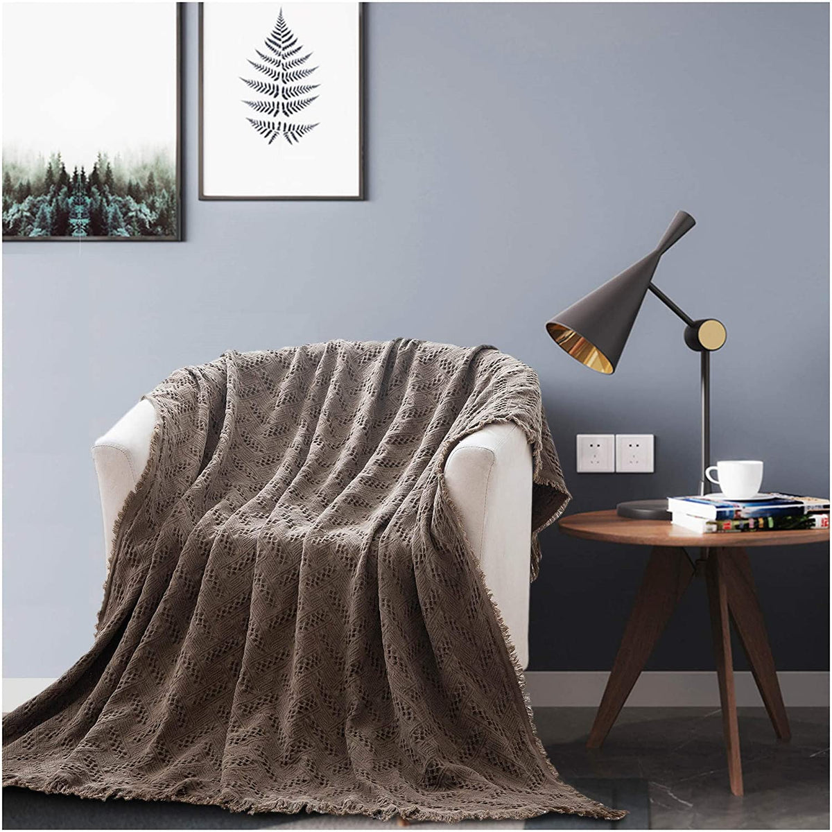 Manta ligera de algodón Kasentex - Manta decorativa suave para sofá o cama