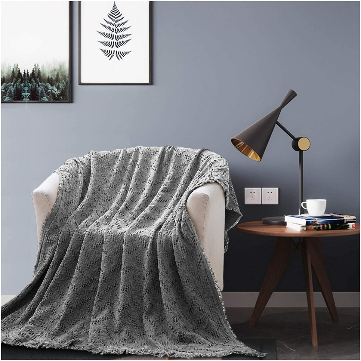 Manta ligera de algodón Kasentex - Manta decorativa suave para sofá o cama