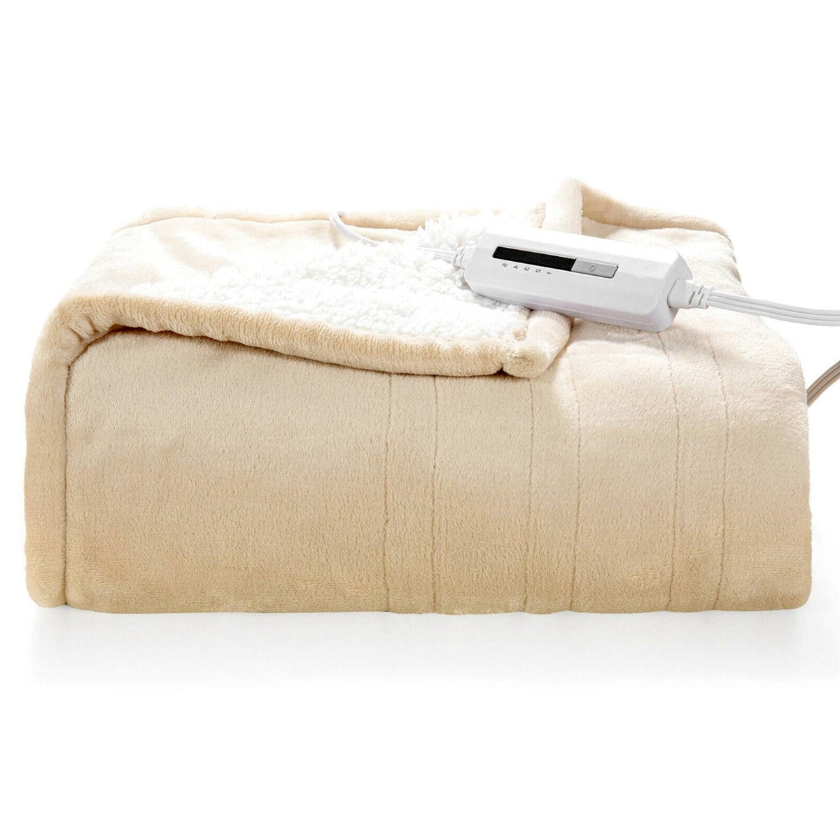 Manta eléctrica térmica de sherpa en beige/blanco