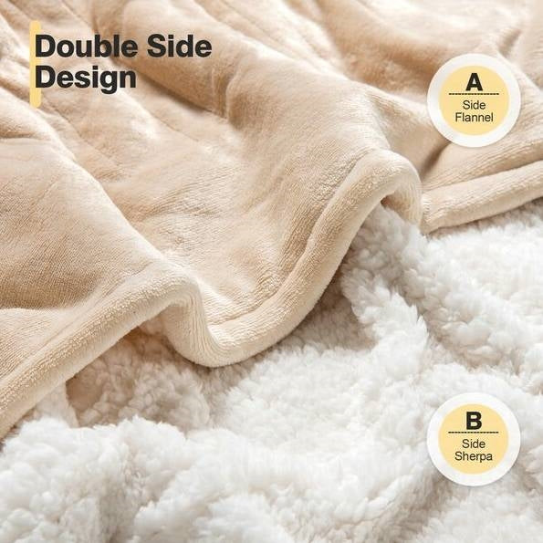 Manta eléctrica térmica de sherpa en beige/blanco