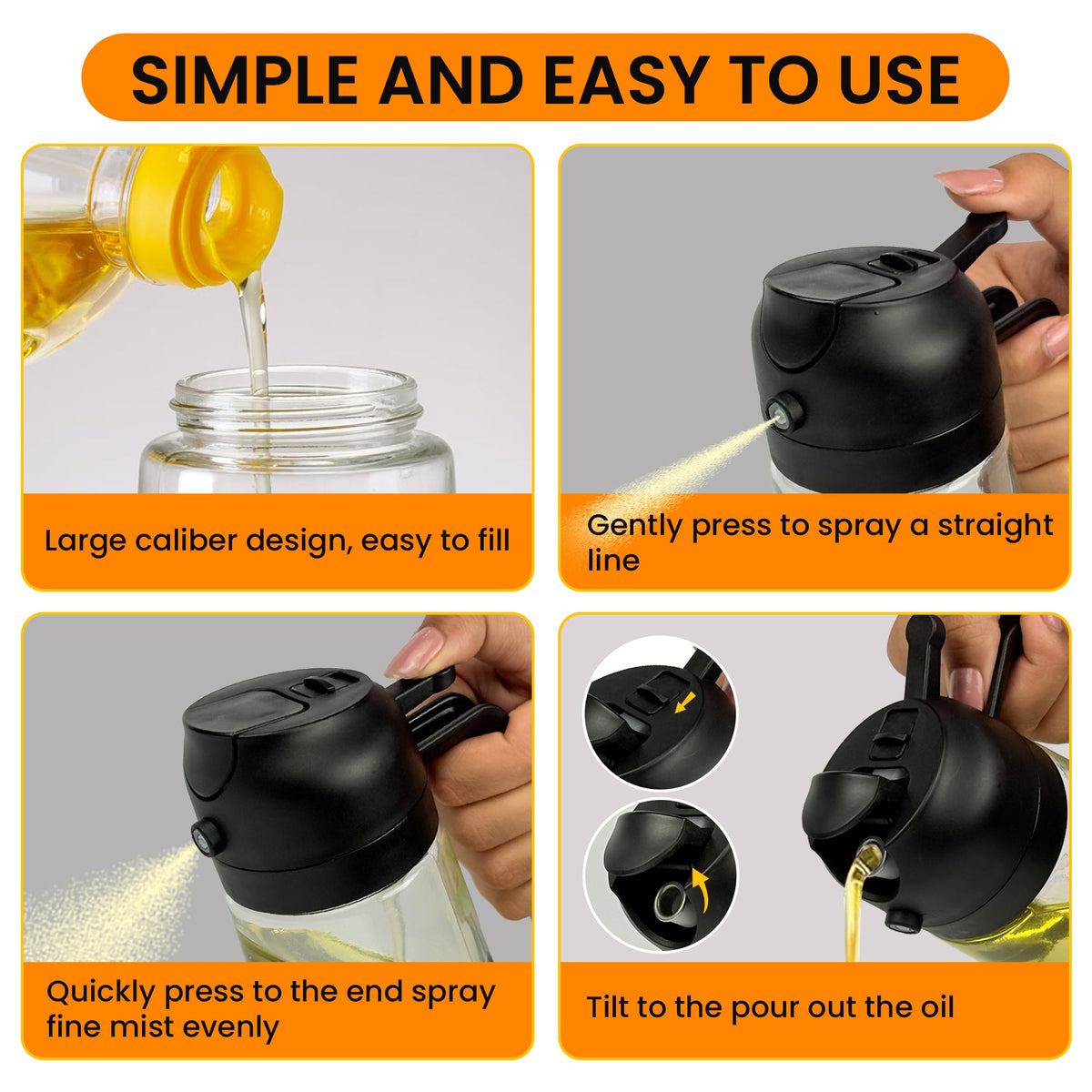 Oil Dispenser, 2 In 1 Cooking Oil Sprayer and Pourer, Non-Drip Spout