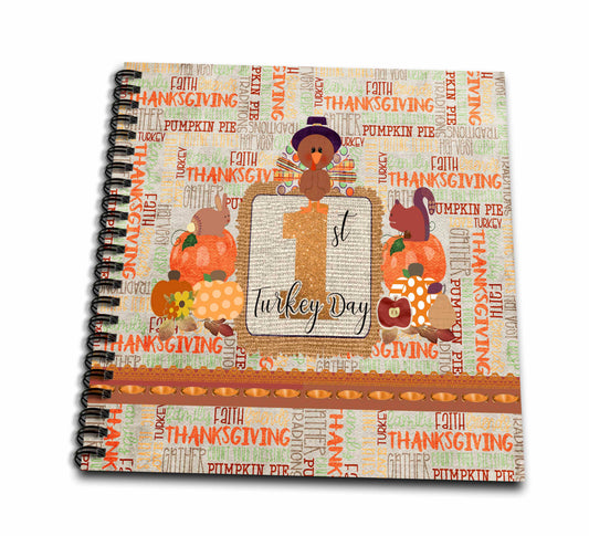 3dRose 1st Turkey Day, Turkey, Bunny, Squirrel with Pumpkins, Apple,... - Drawing Books (db_328079)