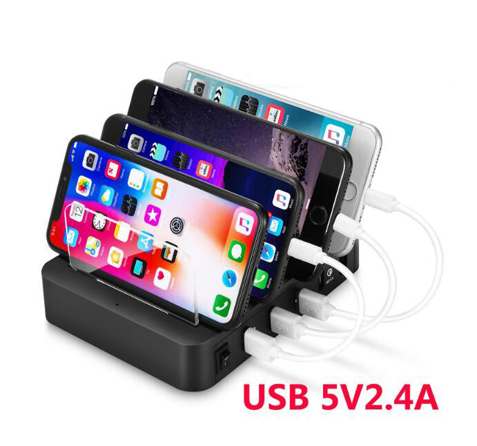 Cargador rápido de escritorio de 4 puertos, cargador USB de 24 W, estación de carga USB multipuerto