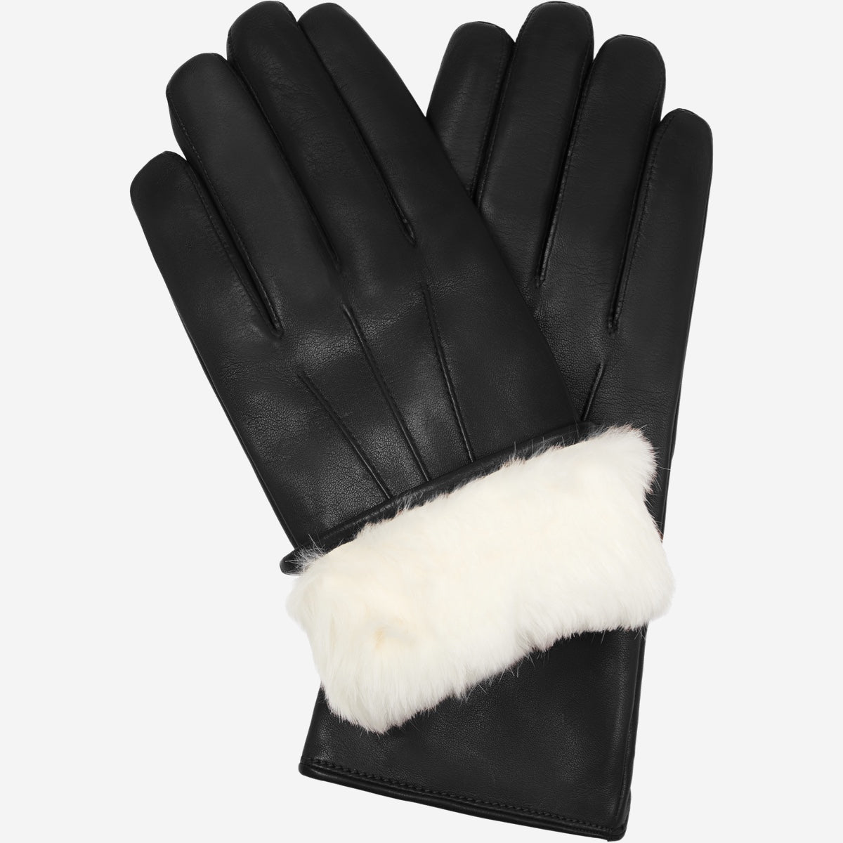 Francesca (negro) - Guantes de piel de cordero italiana con forro de piel de conejo blanco