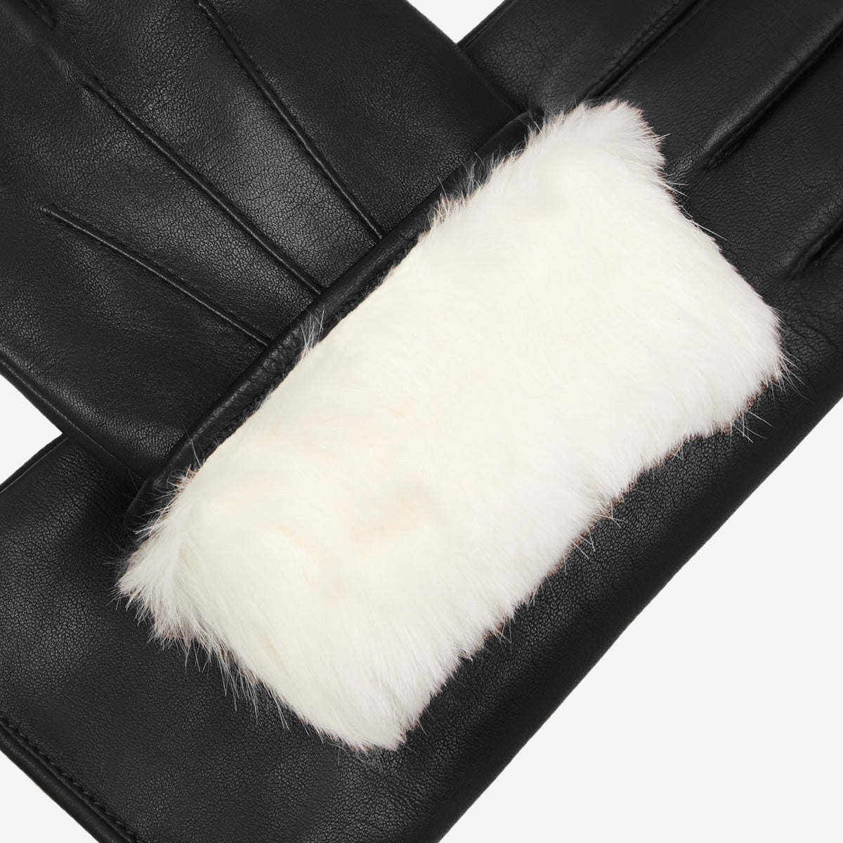 Francesca (negro) - Guantes de piel de cordero italiana con forro de piel de conejo blanco