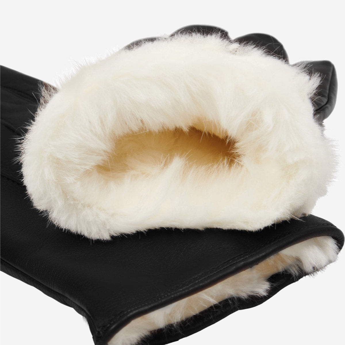 Francesca (negro) - Guantes de piel de cordero italiana con forro de piel de conejo blanco