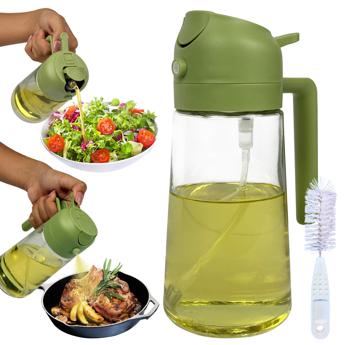 Oil Dispenser, 2 In 1 Cooking Oil Sprayer and Pourer, Non-Drip Spout