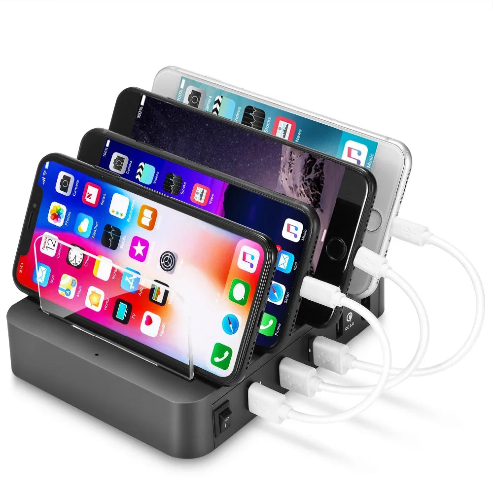 Cargador rápido de escritorio de 4 puertos, cargador USB de 24 W, estación de carga USB multipuerto