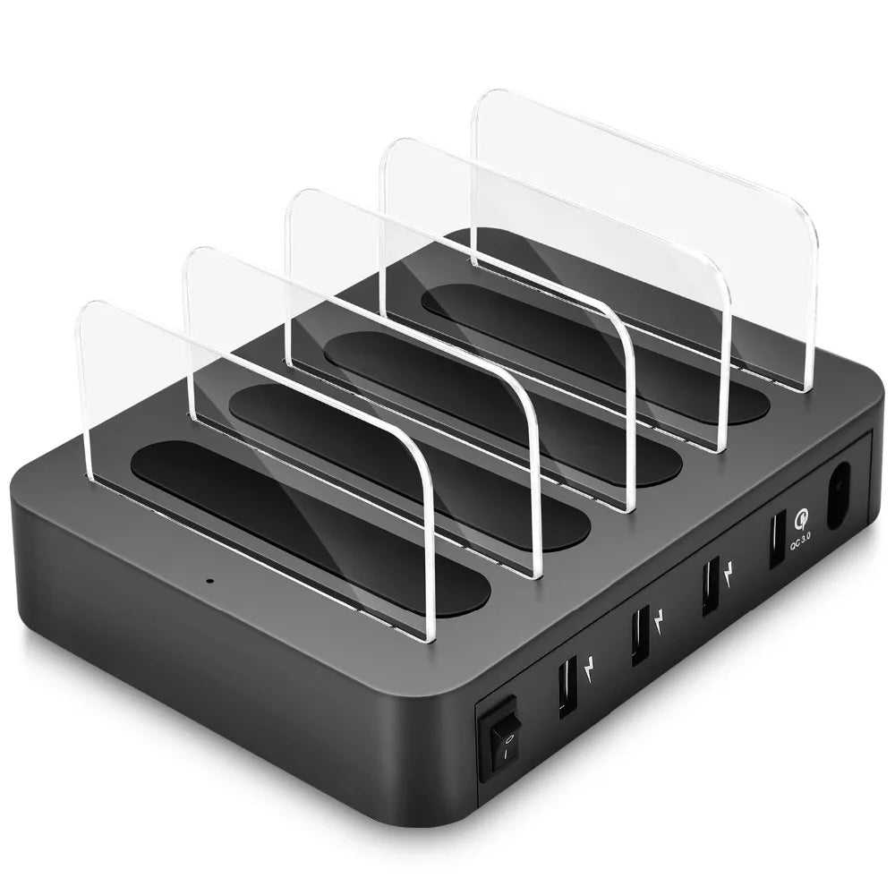 Cargador rápido de escritorio de 4 puertos, cargador USB de 24 W, estación de carga USB multipuerto