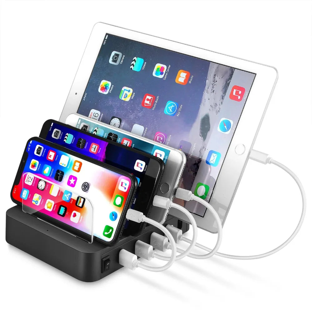Cargador rápido de escritorio de 4 puertos, cargador USB de 24 W, estación de carga USB multipuerto