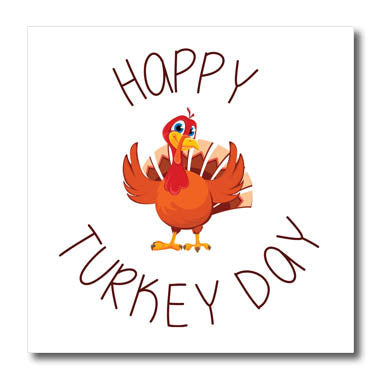 3dRose Happy Turkey Day with A Cute Smiling Turkey - Iron on Heat Transfers (ht-369939)