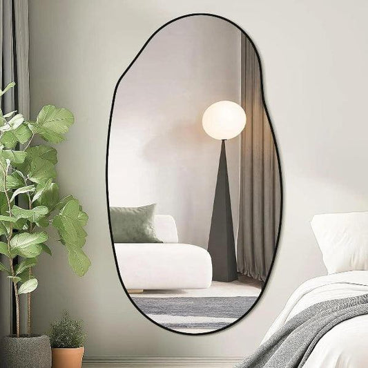 Irregular Wall Mirror, Black Asymmetrical Bathroom Mirror, Oval Aesthetic Mirror, Full Length Mirror, Shatterproof Black Bathroom Mirrors