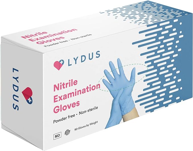Guantes de examen desechables de nitrilo azul Lydus de 5 mil (LBN5), caja de 1000 al por mayor, 5 mil (ASTM D6319, FDA 510k)