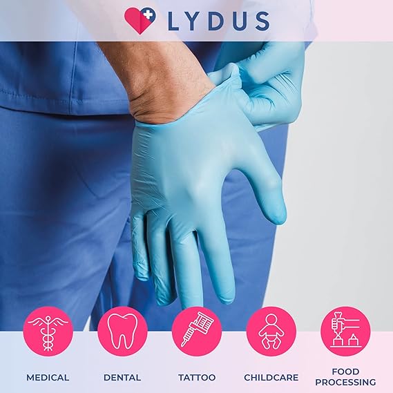 Guantes de examen desechables de nitrilo azul Lydus de 5 mil (LBN5), caja de 1000 al por mayor, 5 mil (ASTM D6319, FDA 510k)