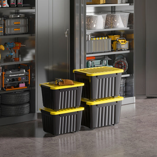72/97QT Storage Box with Wheels & Lid – Stackable Heavy Duty Organizer 4-6-Pack