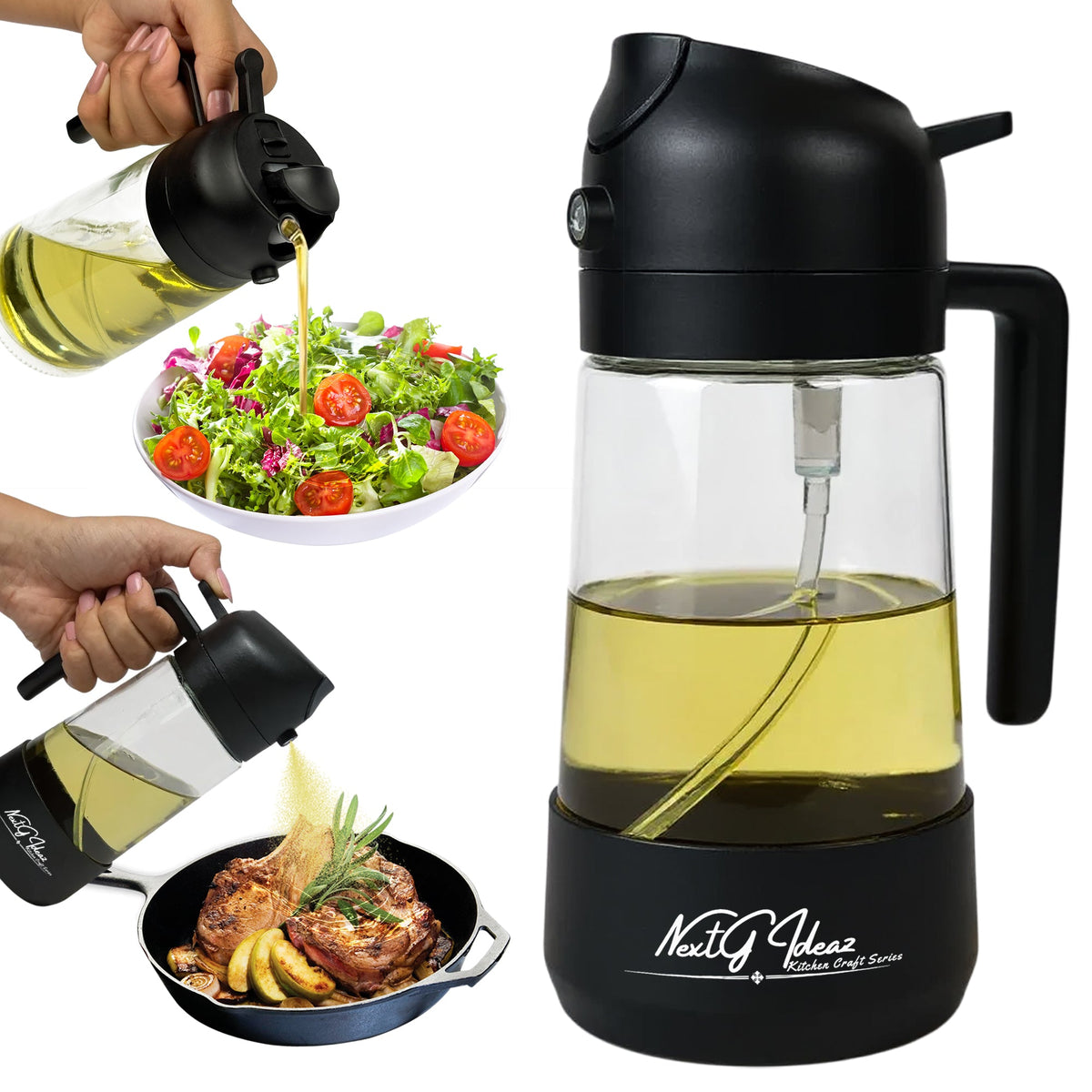 Oil Dispenser, 2 In 1 Cooking Oil Sprayer and Pourer, Non-Drip Spout