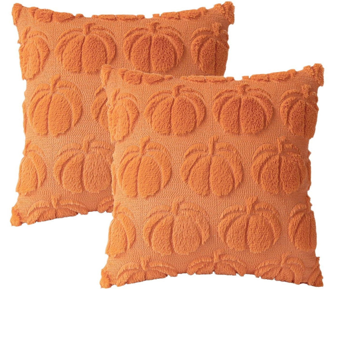 Pumpkin Fall Throw Pillow Covers - Set of 2 Rust Red Faux Fur Pillow Cases