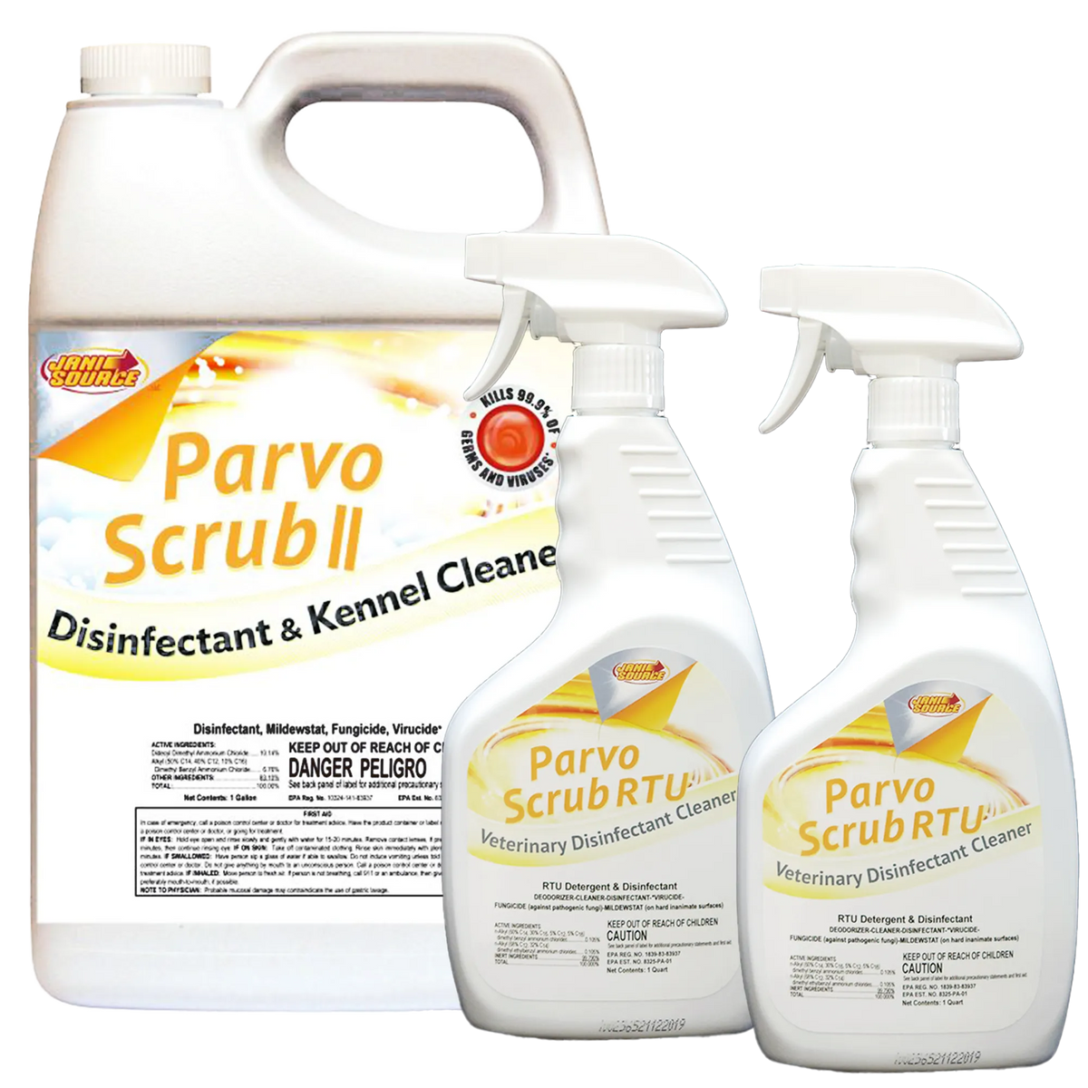 ParvoScrub II: Desinfectante superconcentrado con registro de la EPA para perreras y uso veterinario (1 galón)