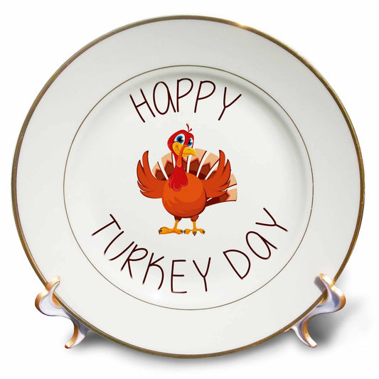 3dRose Happy Turkey Day With A Cute Smiling Turkey - Plates (cp-369939)