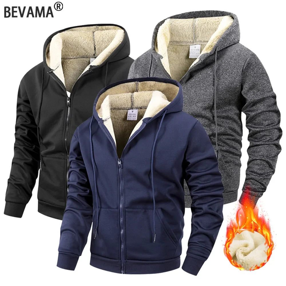 Chaqueta polar con cremallera para hombre – Abrigo grueso con capucha, cortavientos, para uso casual y deportes al aire libre