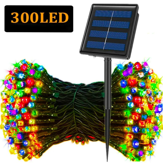 Guirnalda de luces solares LED, 300 LED, 8 modos, luces navideñas solares para exteriores, luces de hadas impermeables para Navidad