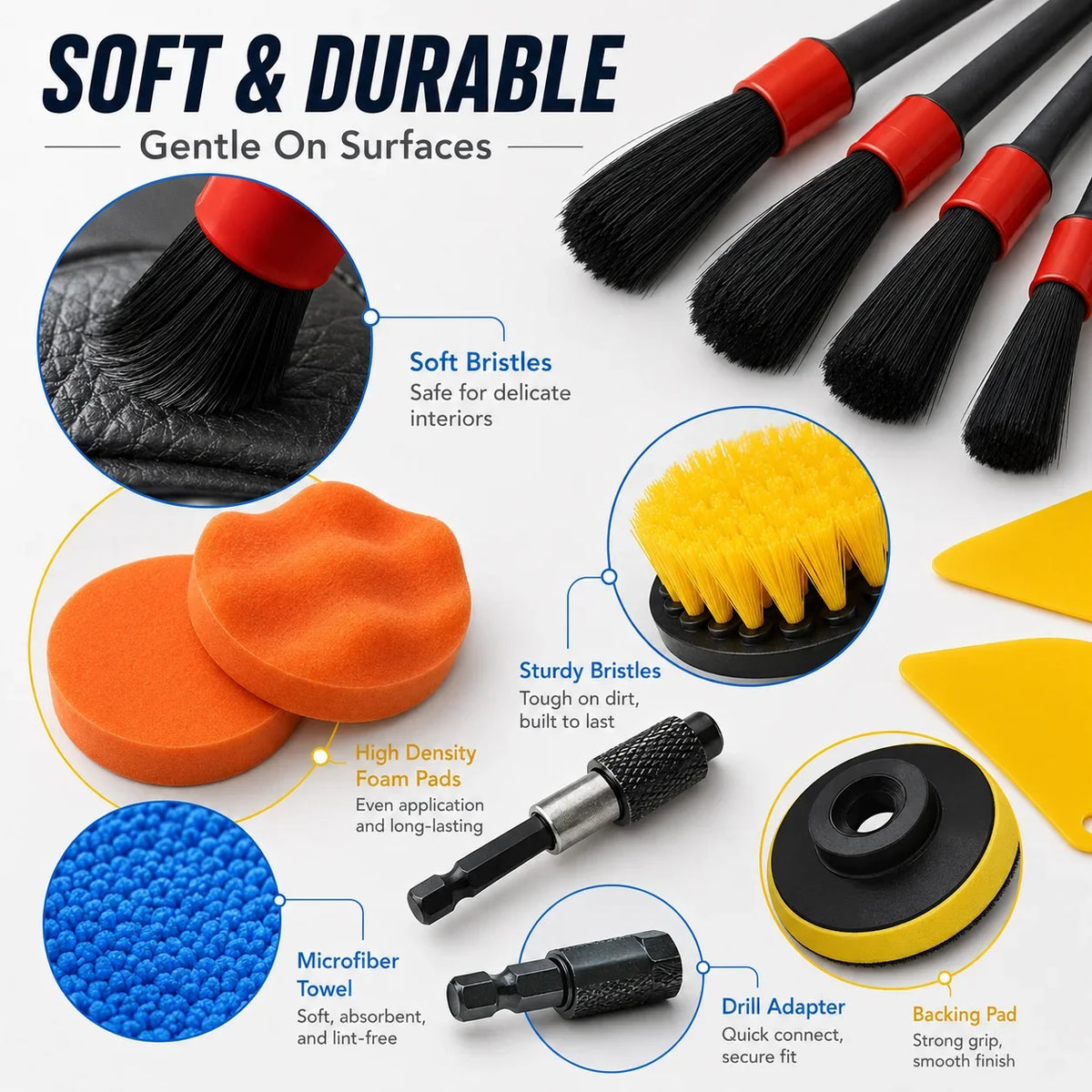Nuevo kit de limpieza para coche: cepillo de taladro, set de brochas para detallado, limpiador de rejillas de aire acondicionado, toalla y pulidora, herramientas para detallado automotriz