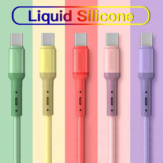 كابل شحن سريع USB C، سلك بيانات من السيليكون السائل الناعم من النوع C لهواتف هواوي وشاومي، بطول 1/1.5/2 متر، سلك شاحن USB-C للهواتف المحمولة