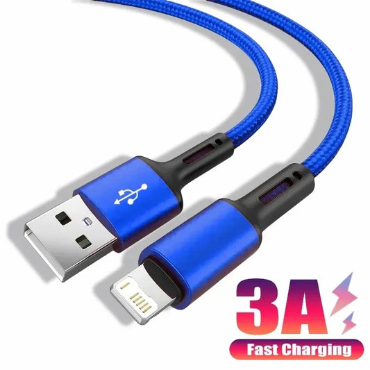 كابل شحن سريع USB لهواتف آيفون 12، 13، 14، 11 برو، X، ماكس، 6، 7، 8 بلس، 5، SE وأجهزة آيباد، سلك شحن ونقل بيانات أصلي للهواتف المحمولة بطول 3 متر