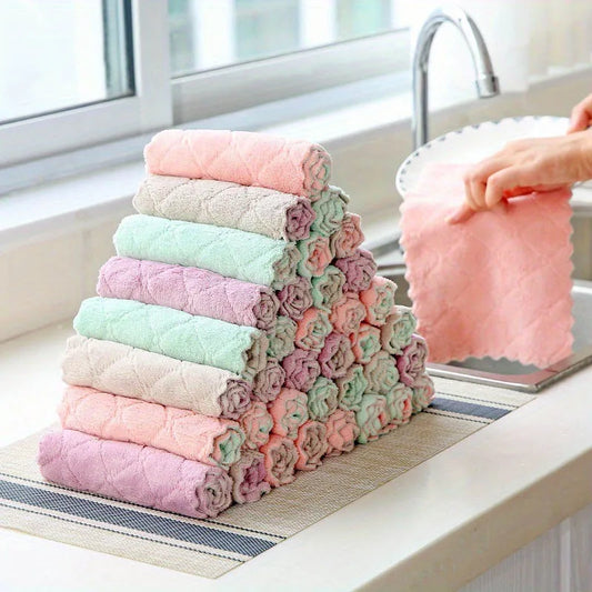 10 paños de microfibra para platos, toallas de limpieza multiusos para vajilla, trapos de limpieza de doble cara, accesorios de cocina