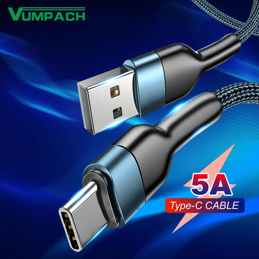 كابل USB Type-C بقدرة 5 أمبير لهواتف سامسونج S10 وS20 وشاومي مي 11، كابل شحن سريع لهواتف هواوي وغيرها من الأجهزة التي تدعم منفذ Type-C