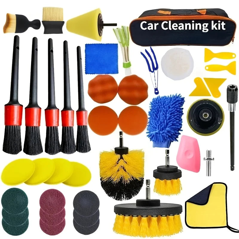 Nuevo kit de limpieza para coche: cepillo de taladro, set de brochas para detallado, limpiador de rejillas de aire acondicionado, toalla y pulidora, herramientas para detallado automotriz
