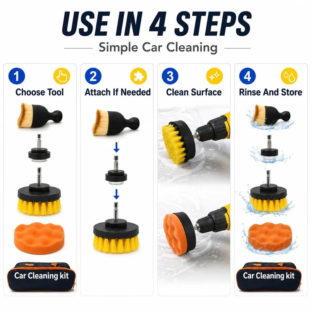 Nuevo kit de limpieza para coche: cepillo de taladro, set de brochas para detallado, limpiador de rejillas de aire acondicionado, toalla y pulidora, herramientas para detallado automotriz