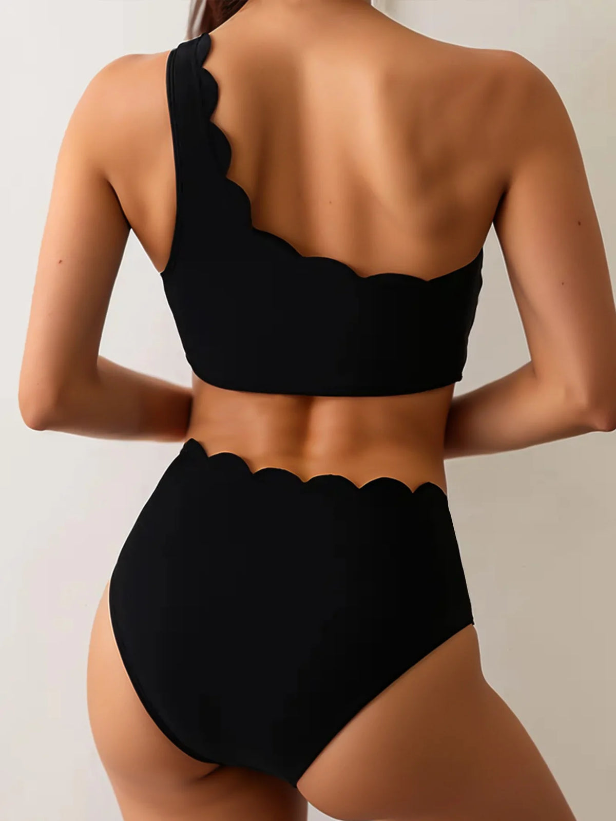 Sexy Black White Patchwork Bikini Women Ruffles One Shoulder Push Up High Waist Swimsuit Summer Bathing Suit Vacation Swimwear