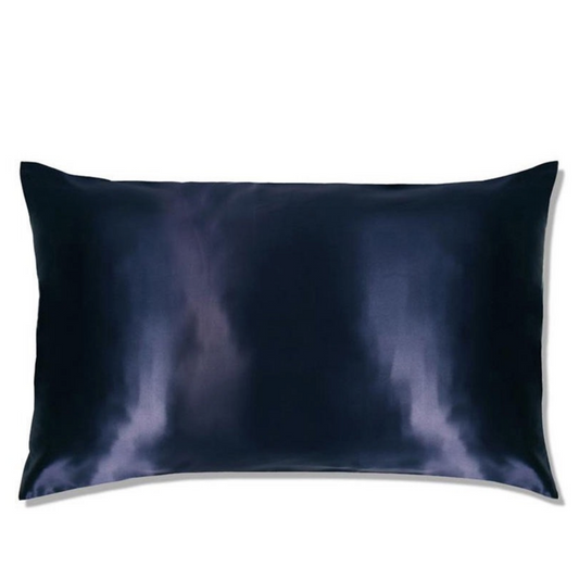 PURE SOL. Funda de almohada de seda de morera 100% Beauty Sleep Happy - Azul marino