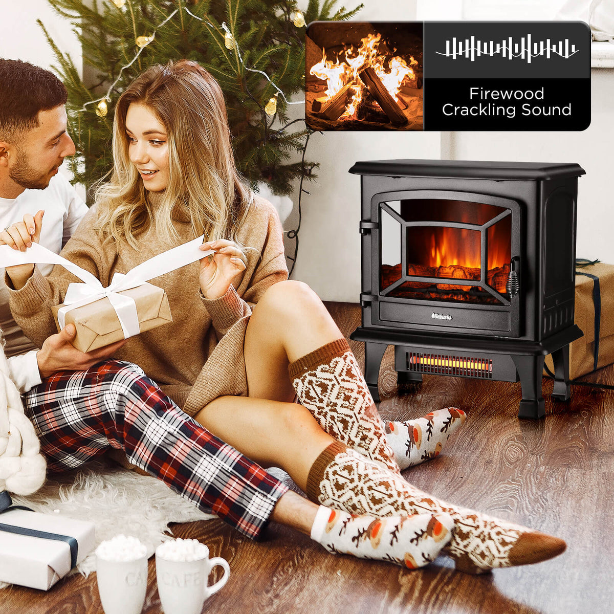 Suburbs TS20-SD Electric Fireplace Stove Heater with Sound