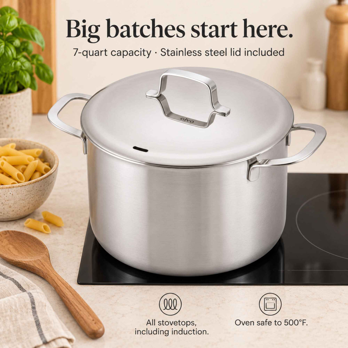 Olla de acero inoxidable de 5 capas con tapa, 6.6 litros