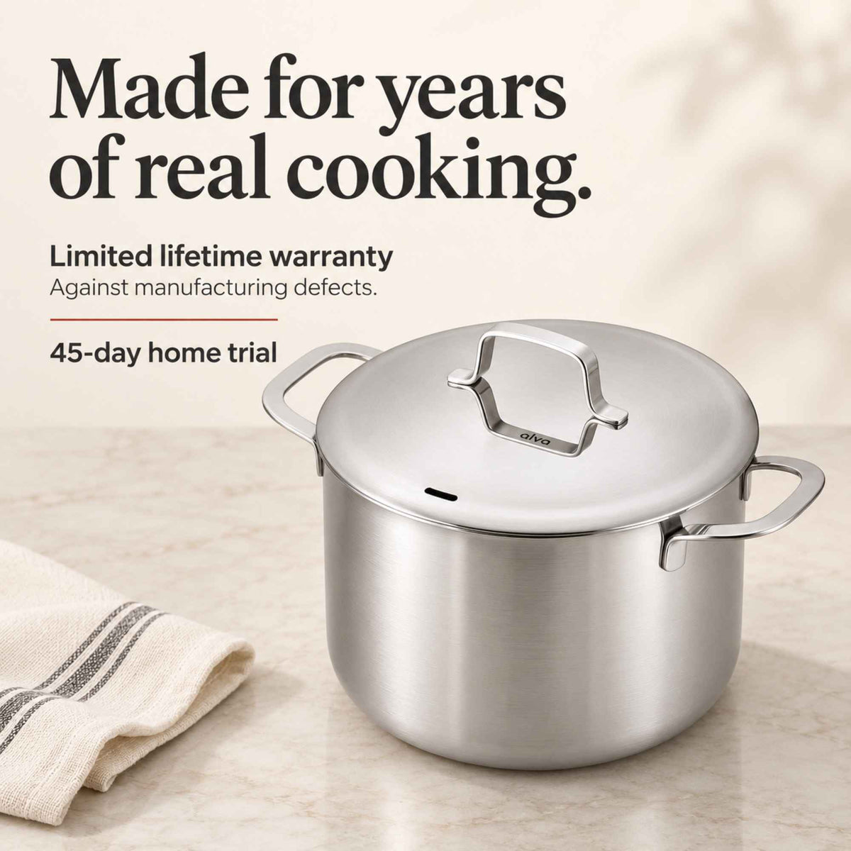 Olla de acero inoxidable de 5 capas con tapa, 6.6 litros