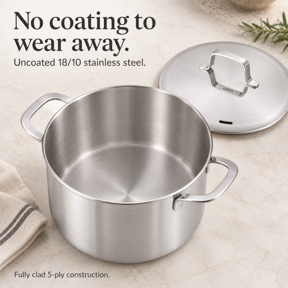 Olla de acero inoxidable de 5 capas con tapa, 6.6 litros